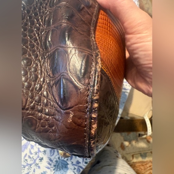 Brahmin Maggie Two Tone Brown Croc-Embossed Leather Hobo With Brass Hardware - Picture 14 of 17